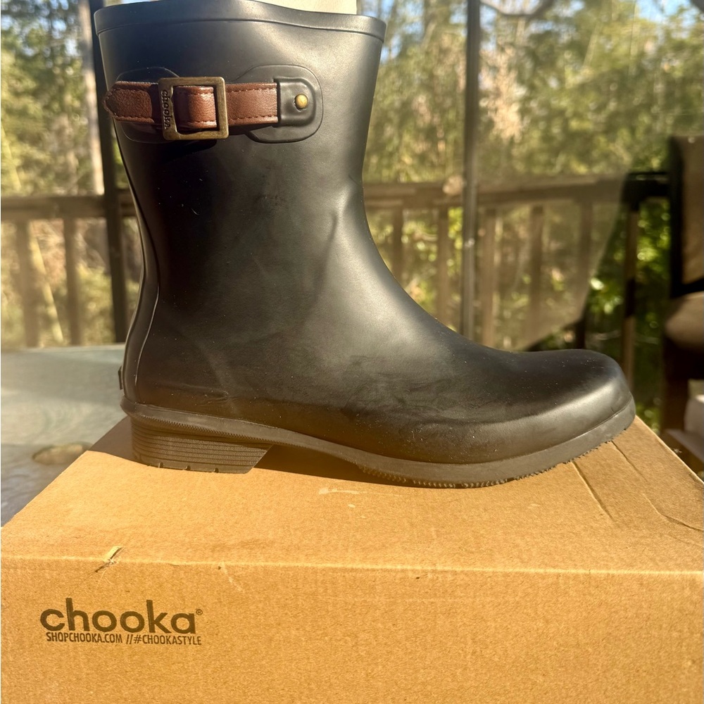 Chooka Black Ankle Boots with Brown Buckle